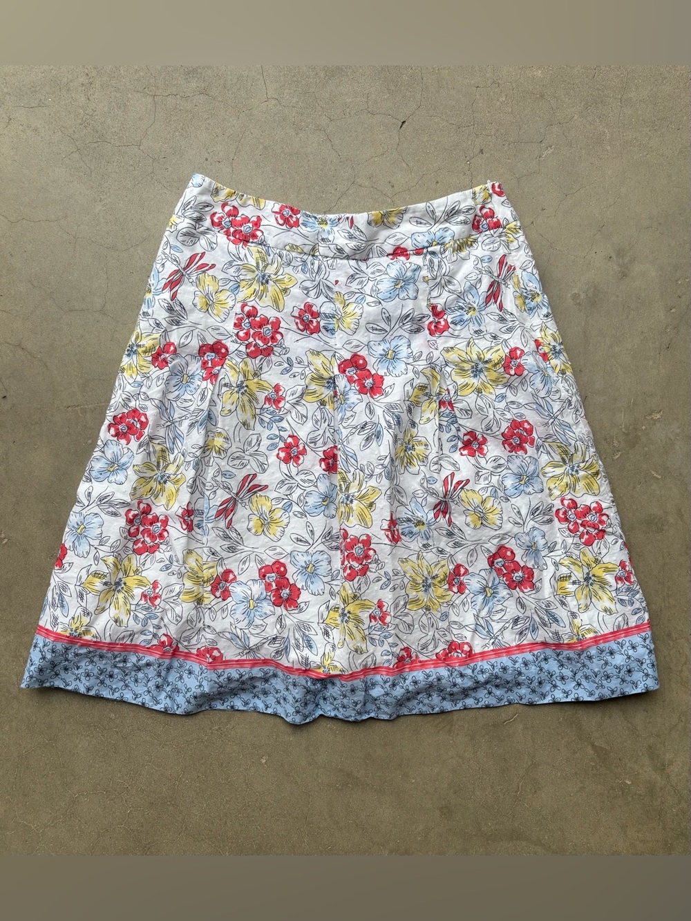 Talbots 100% cotton multicoloured floral a-line textured skirt with lining 8/M